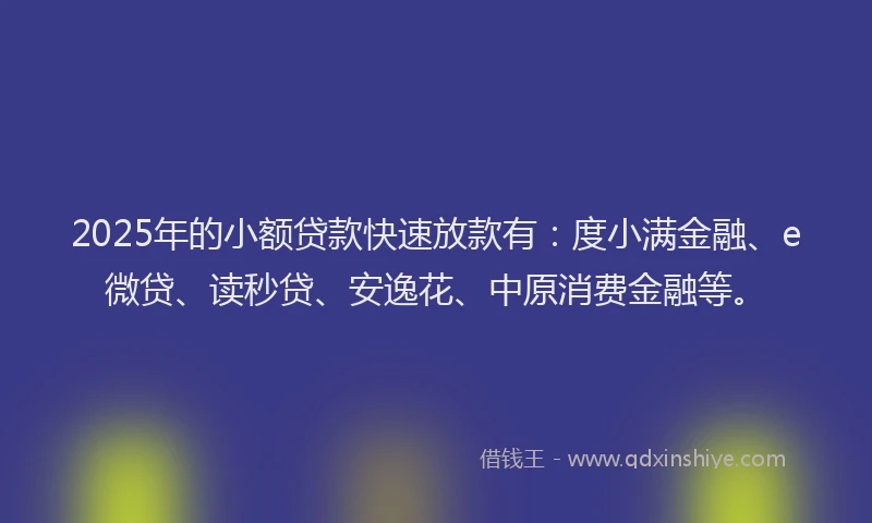 2025年的小额贷款快速放款有：度小满金融、e微贷、读秒贷、安逸花、中原消费金融等。