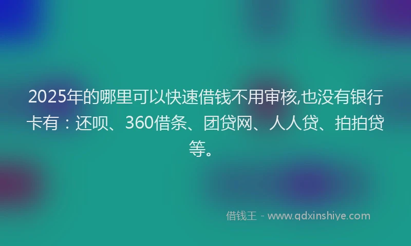 2025年的哪里可以快速借钱不用审核,也没有银行卡有：还呗、360借条、团贷网、人人贷、拍拍贷等。