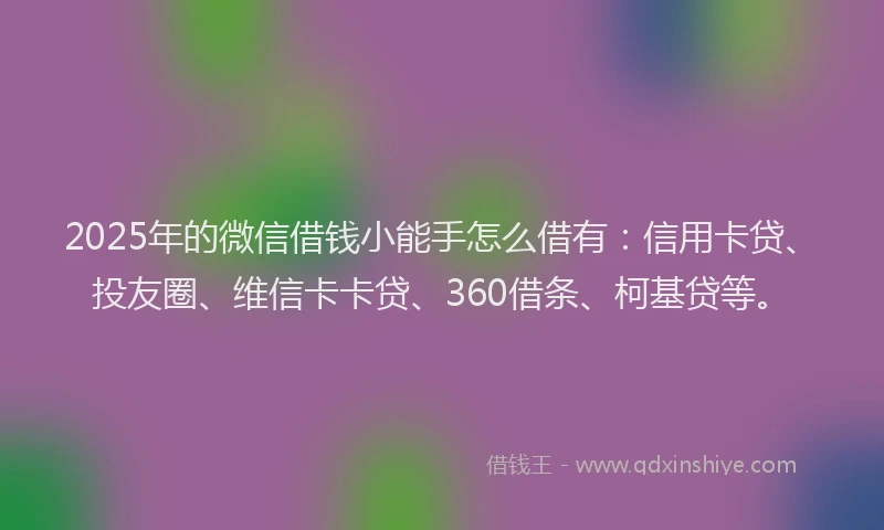2025年的微信借钱小能手怎么借有：信用卡贷、投友圈、维信卡卡贷、360借条、柯基贷等。
