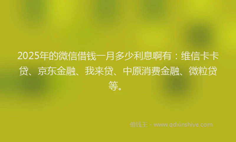 2025年的微信借钱一月多少利息啊有：维信卡卡贷、京东金融、我来贷、中原消费金融、微粒贷等。