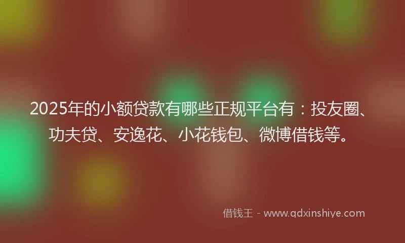 2025年的小额贷款有哪些正规平台有：投友圈、功夫贷、安逸花、小花钱包、微博借钱等。