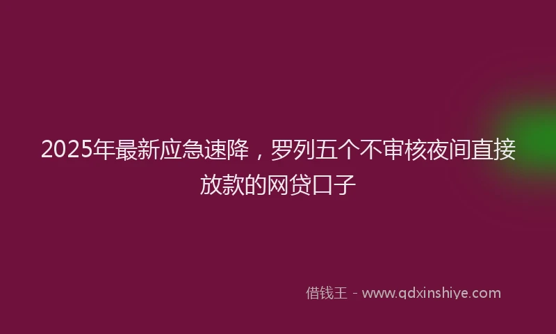 2025年最新应急速降，罗列五个不审核夜间直接放款的网贷口子