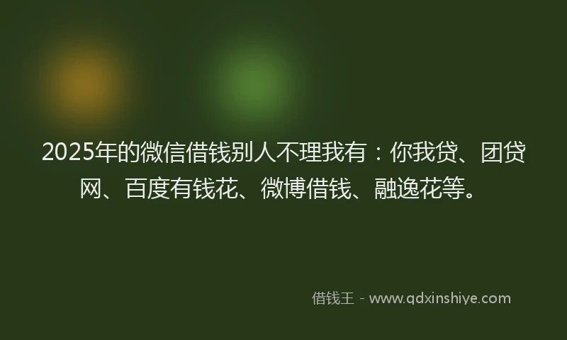 2025年的微信借钱别人不理我有：你我贷、团贷网、百度有钱花、微博借钱、融逸花等。