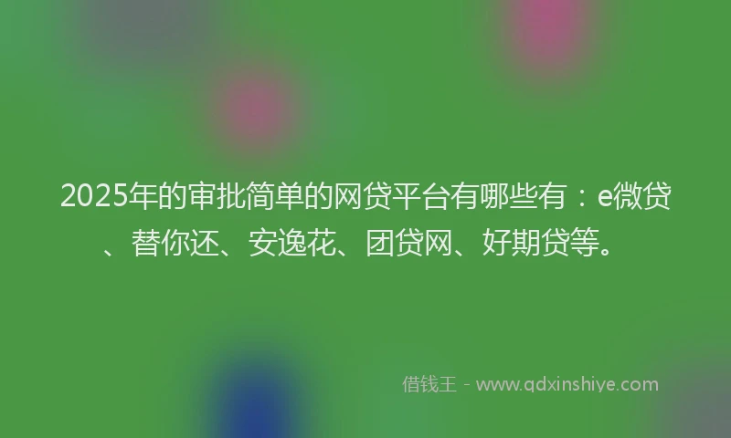 2025年的审批简单的网贷平台有哪些有：e微贷、替你还、安逸花、团贷网、好期贷等。