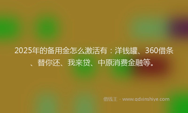 2025年的备用金怎么激活有：洋钱罐、360借条、替你还、我来贷、中原消费金融等。