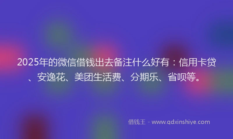 2025年的微信借钱出去备注什么好有：信用卡贷、安逸花、美团生活费、分期乐、省呗等。