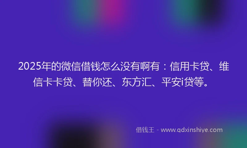 2025年的微信借钱怎么没有啊有：信用卡贷、维信卡卡贷、替你还、东方汇、平安i贷等。