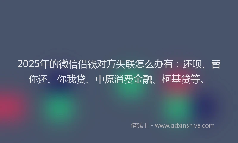 2025年的微信借钱对方失联怎么办有：还呗、替你还、你我贷、中原消费金融、柯基贷等。