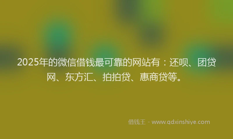 2025年的微信借钱最可靠的网站有：还呗、团贷网、东方汇、拍拍贷、惠商贷等。