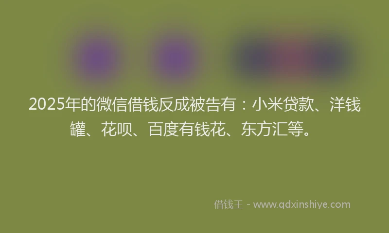 2025年的微信借钱反成被告有：小米贷款、洋钱罐、花呗、百度有钱花、东方汇等。