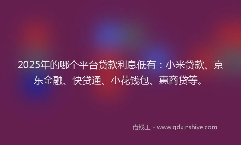 2025年的哪个平台贷款利息低有：小米贷款、京东金融、快贷通、小花钱包、惠商贷等。