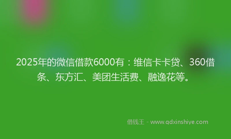 2025年的微信借款6000有：维信卡卡贷、360借条、东方汇、美团生活费、融逸花等。