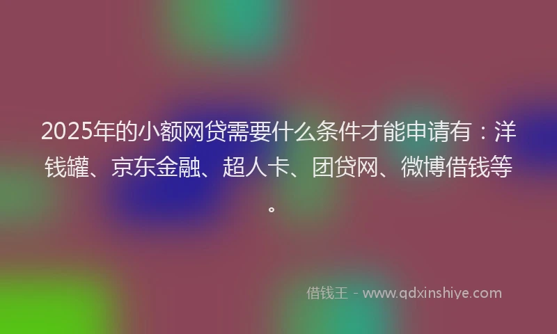 2025年的小额网贷需要什么条件才能申请有：洋钱罐、京东金融、超人卡、团贷网、微博借钱等。