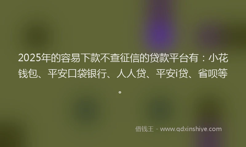 2025年的容易下款不查征信的贷款平台有：小花钱包、平安口袋银行、人人贷、平安i贷、省呗等。