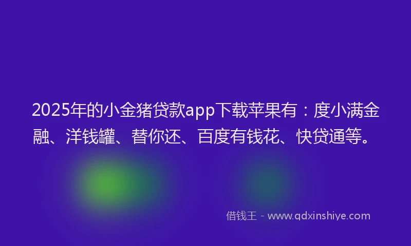 2025年的小金猪贷款app下载苹果有：度小满金融、洋钱罐、替你还、百度有钱花、快贷通等。