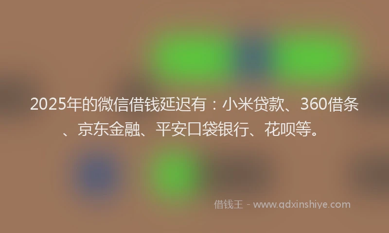 2025年的微信借钱延迟有：小米贷款、360借条、京东金融、平安口袋银行、花呗等。