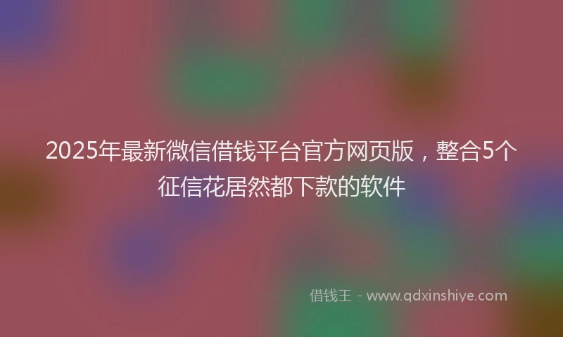 2025年最新微信借钱平台官方网页版，整合5个征信花居然都下款的软件