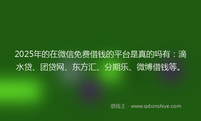 2025年的在微信免费借钱的平台是真的吗有：滴水贷、团贷网、东方汇、分期乐、微博借钱等。