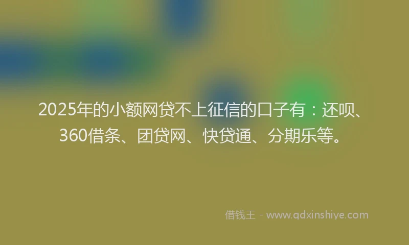 2025年的小额网贷不上征信的口子有：还呗、360借条、团贷网、快贷通、分期乐等。