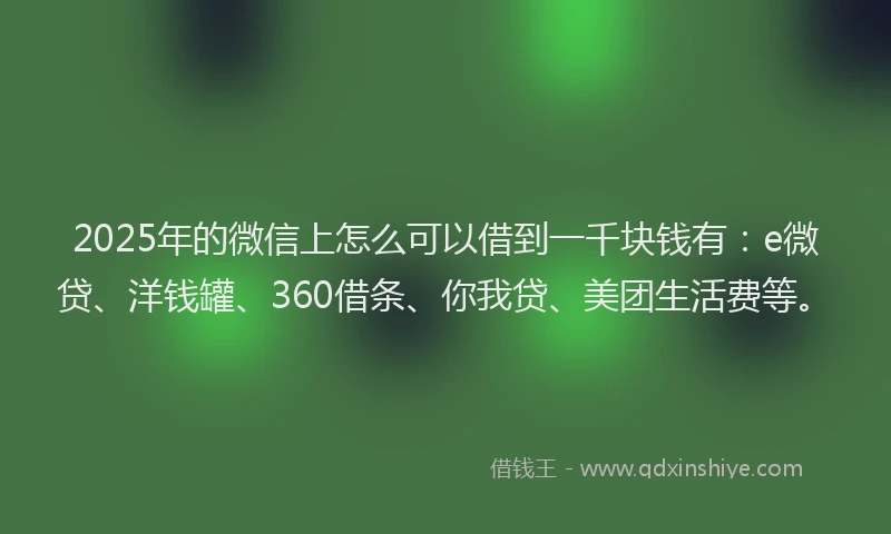 2025年的微信上怎么可以借到一千块钱有：e微贷、洋钱罐、360借条、你我贷、美团生活费等。