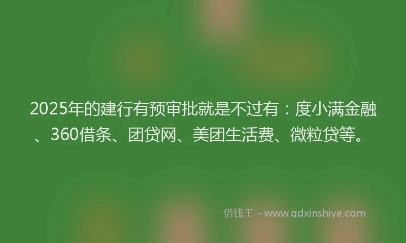 2025年的建行有预审批就是不过有：度小满金融、360借条、团贷网、美团生活费、微粒贷等。