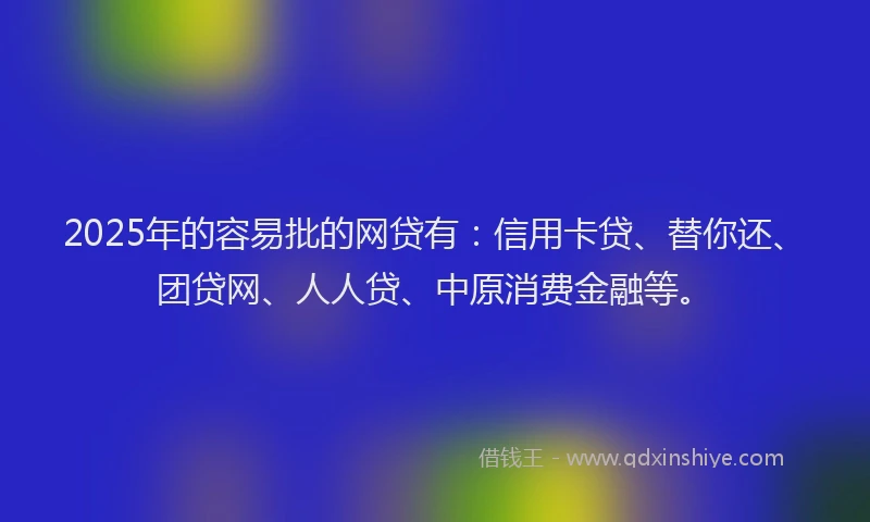 2025年的容易批的网贷有：信用卡贷、替你还、团贷网、人人贷、中原消费金融等。