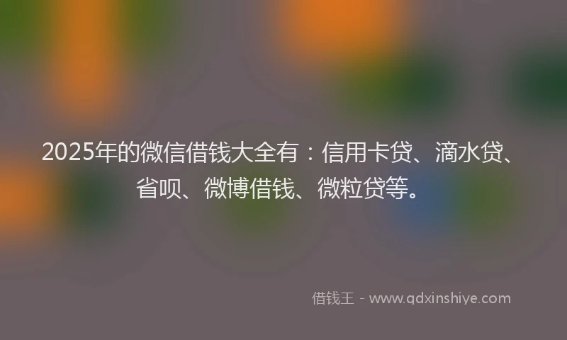 2025年的微信借钱大全有：信用卡贷、滴水贷、省呗、微博借钱、微粒贷等。