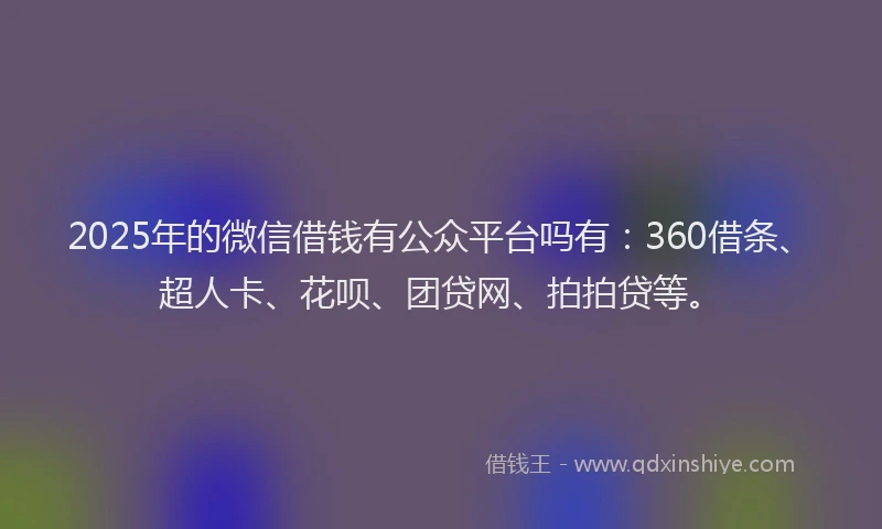 2025年的微信借钱有公众平台吗有：360借条、超人卡、花呗、团贷网、拍拍贷等。