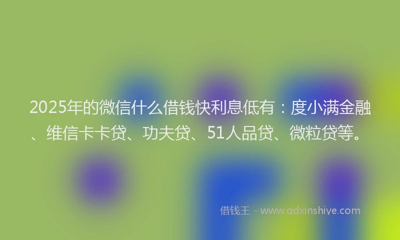 2025年的微信什么借钱快利息低有：度小满金融、维信卡卡贷、功夫贷、51人品贷、微粒贷等。