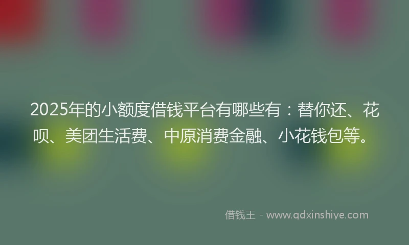 2025年的小额度借钱平台有哪些有：替你还、花呗、美团生活费、中原消费金融、小花钱包等。