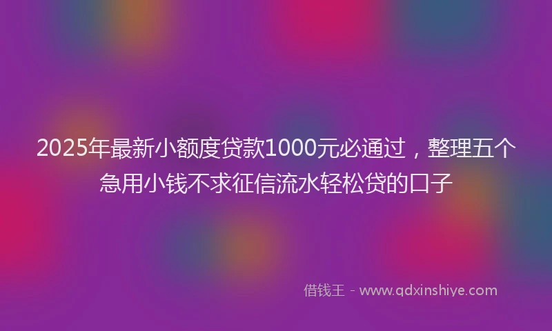 2025年最新小额度贷款1000元必通过，整理五个急用小钱不求征信流水轻松贷的口子