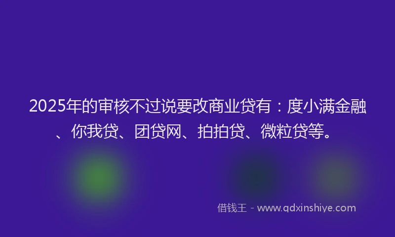 2025年的审核不过说要改商业贷有：度小满金融、你我贷、团贷网、拍拍贷、微粒贷等。