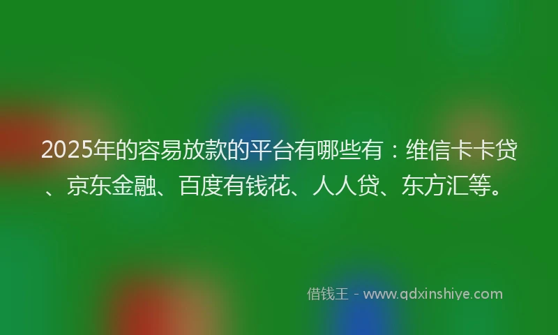 2025年的容易放款的平台有哪些有：维信卡卡贷、京东金融、百度有钱花、人人贷、东方汇等。