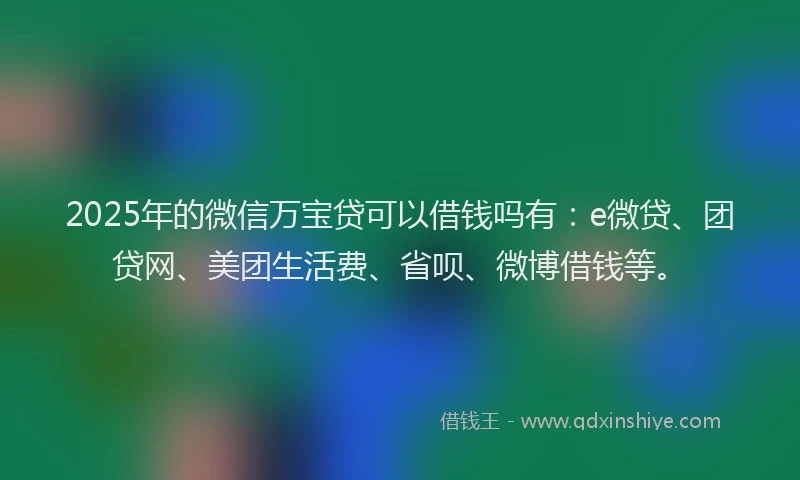 2025年的微信万宝贷可以借钱吗有：e微贷、团贷网、美团生活费、省呗、微博借钱等。