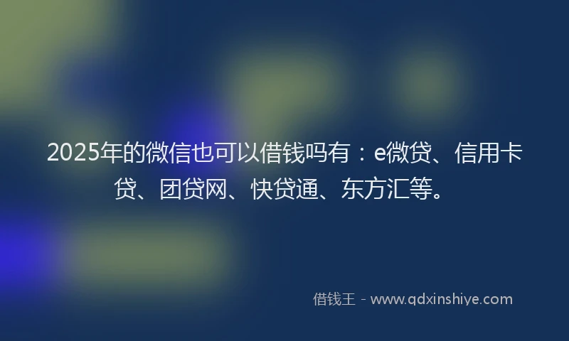 2025年的微信也可以借钱吗有：e微贷、信用卡贷、团贷网、快贷通、东方汇等。