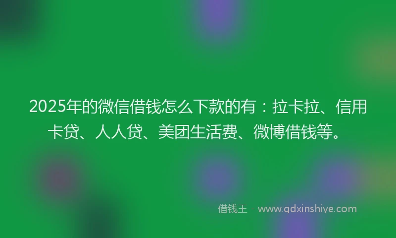 2025年的微信借钱怎么下款的有：拉卡拉、信用卡贷、人人贷、美团生活费、微博借钱等。
