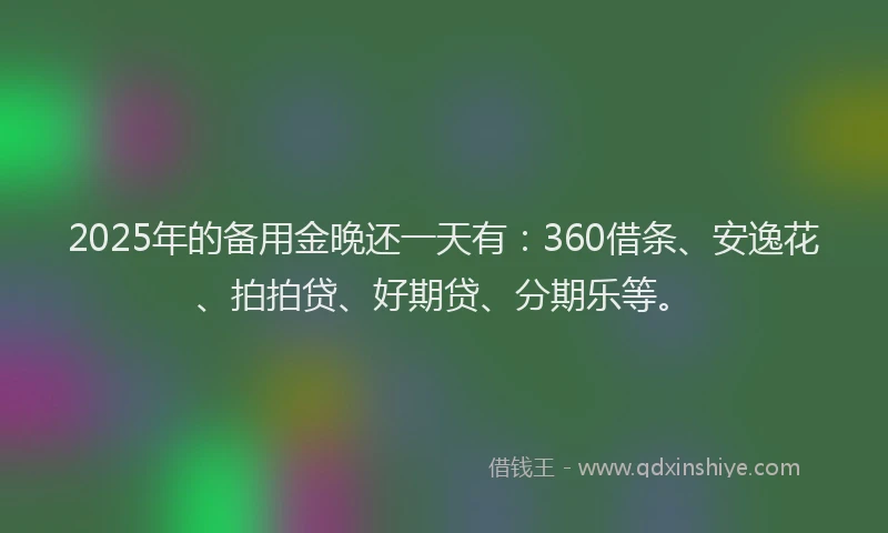 2025年的备用金晚还一天有：360借条、安逸花、拍拍贷、好期贷、分期乐等。