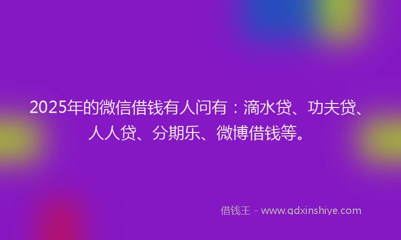 2025年的微信借钱有人问有：滴水贷、功夫贷、人人贷、分期乐、微博借钱等。