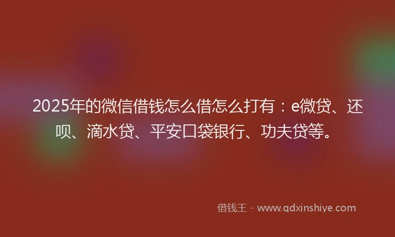2025年的微信借钱怎么借怎么打有：e微贷、还呗、滴水贷、平安口袋银行、功夫贷等。