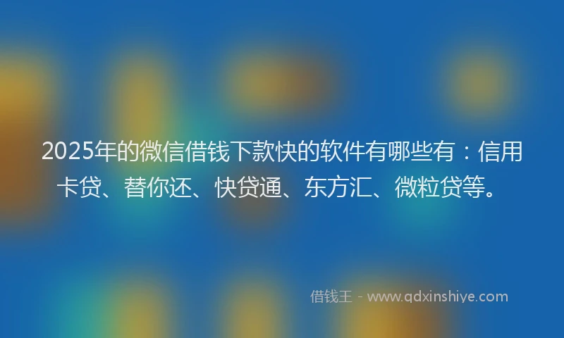 2025年的微信借钱下款快的软件有哪些有：信用卡贷、替你还、快贷通、东方汇、微粒贷等。