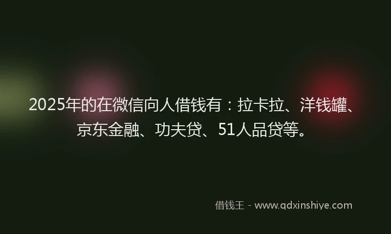 2025年的在微信向人借钱有：拉卡拉、洋钱罐、京东金融、功夫贷、51人品贷等。