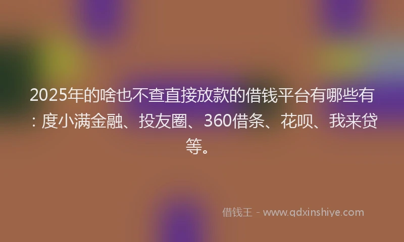 2025年的啥也不查直接放款的借钱平台有哪些有：度小满金融、投友圈、360借条、花呗、我来贷等。