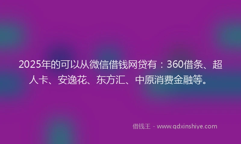 2025年的可以从微信借钱网贷有：360借条、超人卡、安逸花、东方汇、中原消费金融等。