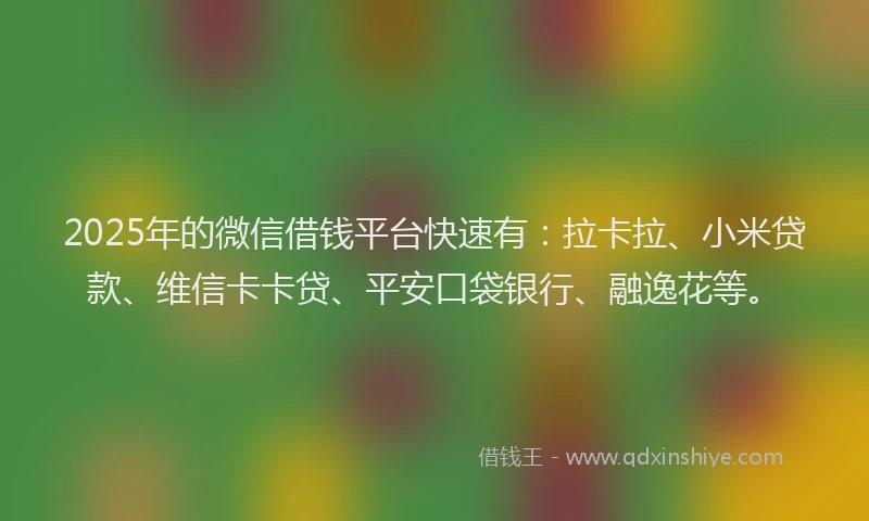 2025年的微信借钱平台快速有：拉卡拉、小米贷款、维信卡卡贷、平安口袋银行、融逸花等。