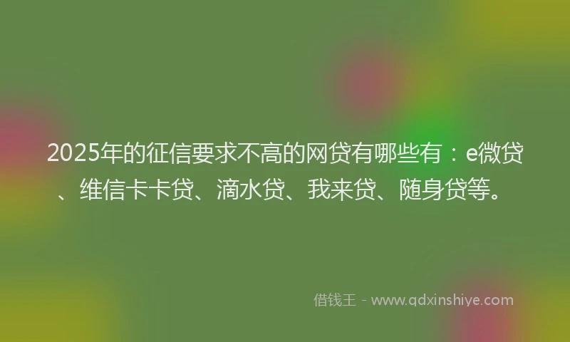 2025年的征信要求不高的网贷有哪些有：e微贷、维信卡卡贷、滴水贷、我来贷、随身贷等。