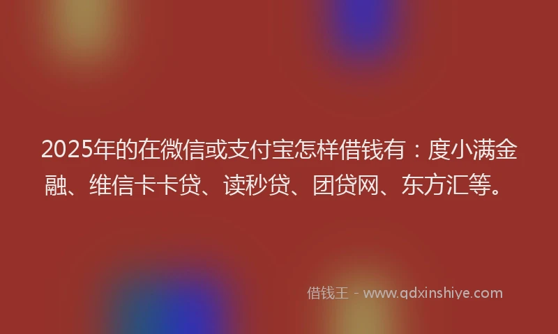 2025年的在微信或支付宝怎样借钱有：度小满金融、维信卡卡贷、读秒贷、团贷网、东方汇等。