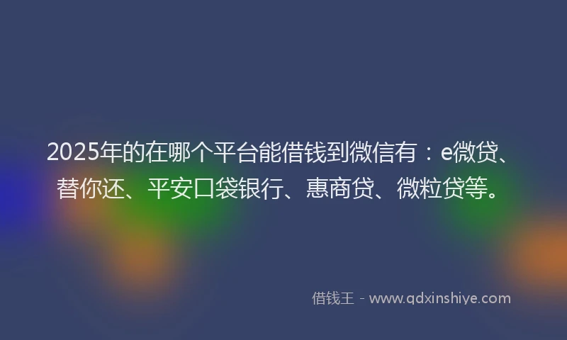 2025年的在哪个平台能借钱到微信有：e微贷、替你还、平安口袋银行、惠商贷、微粒贷等。