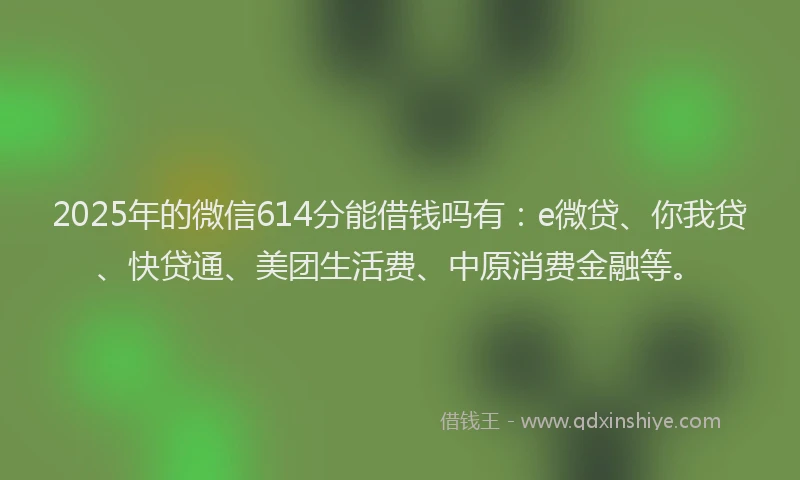 2025年的微信614分能借钱吗有：e微贷、你我贷、快贷通、美团生活费、中原消费金融等。