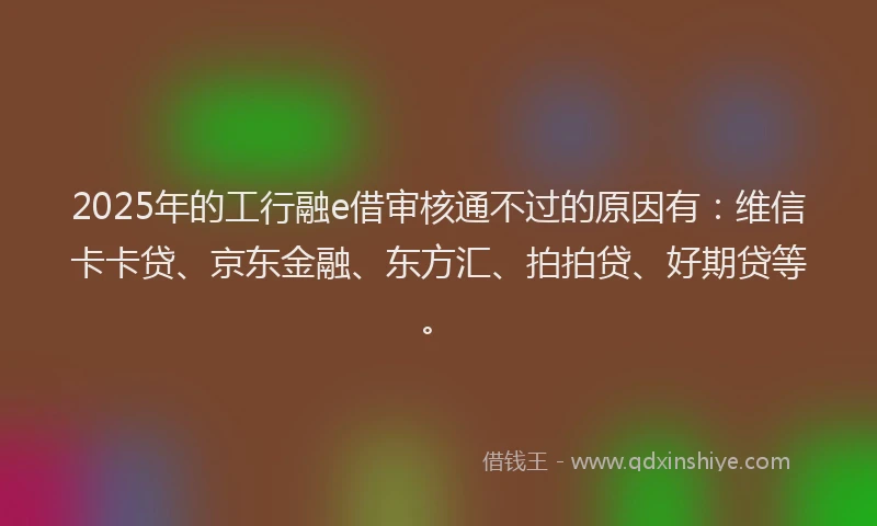 2025年的工行融e借审核通不过的原因有：维信卡卡贷、京东金融、东方汇、拍拍贷、好期贷等。