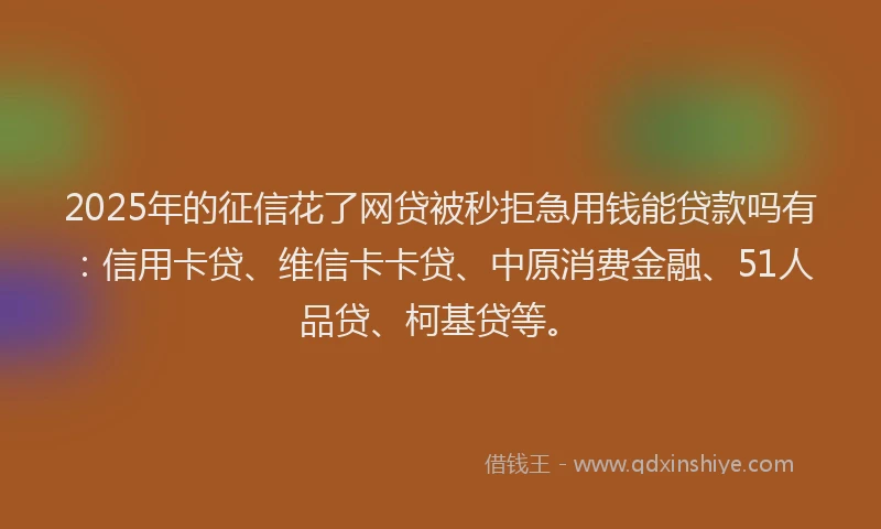 2025年的征信花了网贷被秒拒急用钱能贷款吗有：信用卡贷、维信卡卡贷、中原消费金融、51人品贷、柯基贷等。